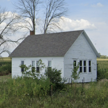 White schoolhouse; back view