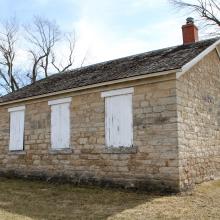 Side of the stone schoolhouse