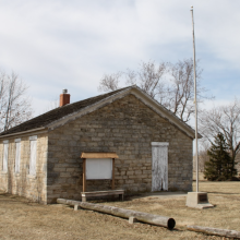 Front of the stone schoolhouse