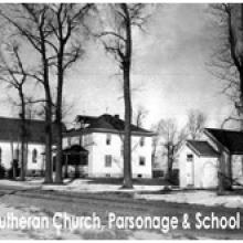 Image of a church, house, and schoolhouse